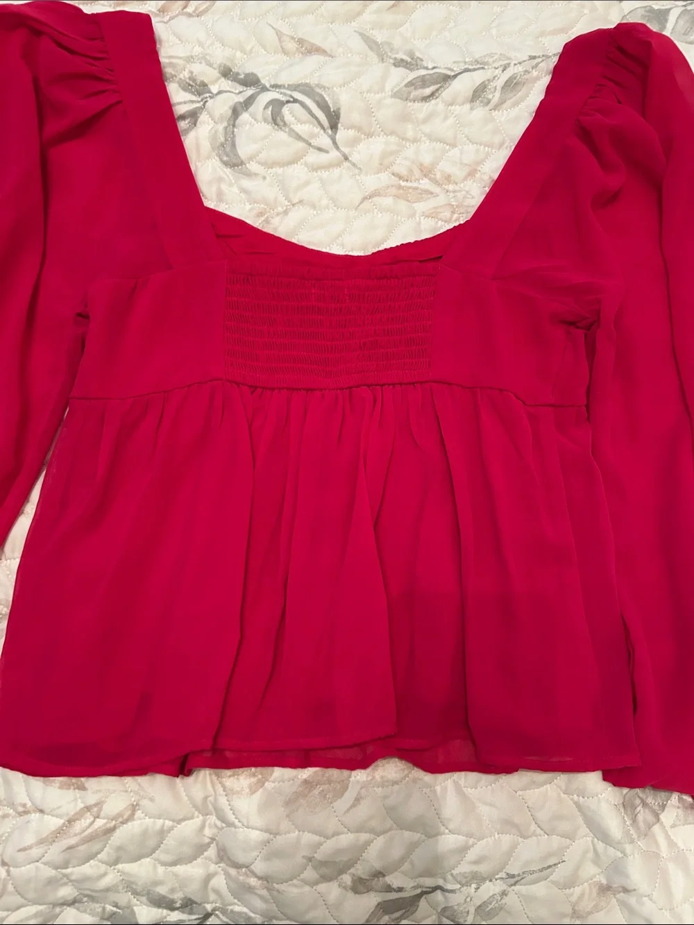 Abercrombie & Fitch Bright Pink Square-Neck Peasant Blouse